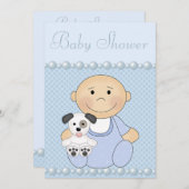 Niedlich Baby Boy & Puppy Blue Baby Dusche Einladung (Vorne/Hinten)