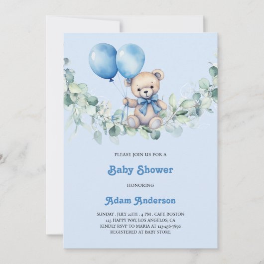Niedlich Baby Boy Shower Invite - Blue Balloons & Einladung (Vorderseite)