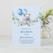 Niedlich Baby Boy Shower Invite - Blue Balloons & Einladung (Stehend Vorderseite)