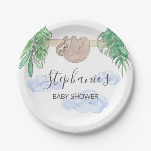 Niedlich Baby Boy Sloth Baby Dusche Pappteller (Vorderseite)