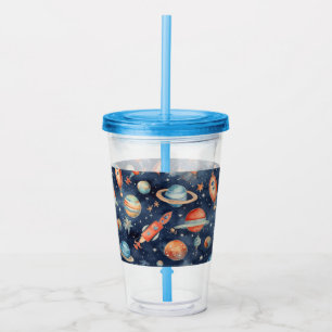 Niedlich Baby Boy Space Planet Watercolor Blue Ora Acryltrinkbecher