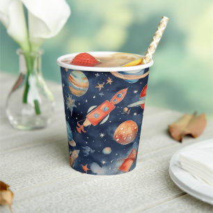 Niedlich Baby Boy Space Planet Watercolor Blue Ora Pappbecher