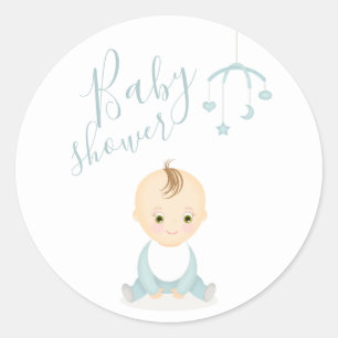Niedlich Baby Boy und seine Baby-Dusche Runder Aufkleber
