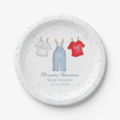 Niedlich Baby Boy Whimsical Denim Blue Baby Kleidu Pappteller (Vorderseite)