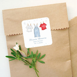 Niedlich Baby Boy Whimsical Denim Blue Baby Kleidu Quadratischer Aufkleber