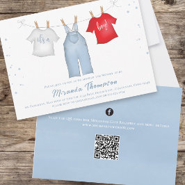 Niedlich Baby Boy Whimsical Denim Blue QR Code Einladung