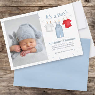Niedlich Baby Boy Whimsical Simple Denim Blue Clot Ankündigung
