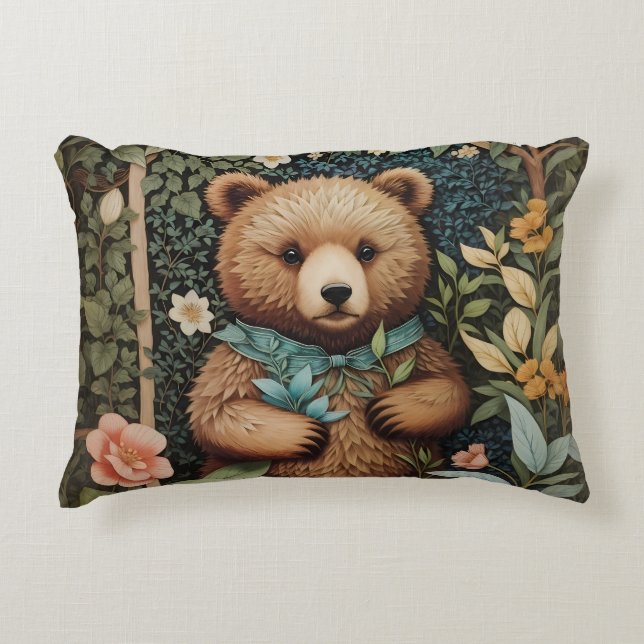 Niedlich Baby Brown Bear William Morris Inspiriert Dekokissen (Vorderseite)