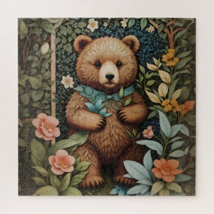 Niedlich Baby Brown Bear William Morris Inspiriert Puzzle