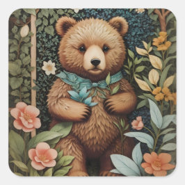 Niedlich Baby Brown Bear William Morris Inspiriert Quadratischer Aufkleber