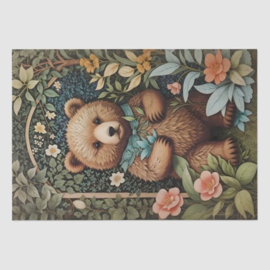 Niedlich Baby Brown Bear William Morris Inspiriert Seidenpapier (Vorderseite)