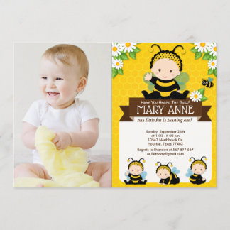 Niedlich Baby Bumble Bee Honey Bee 1. Geburtstag F Einladung