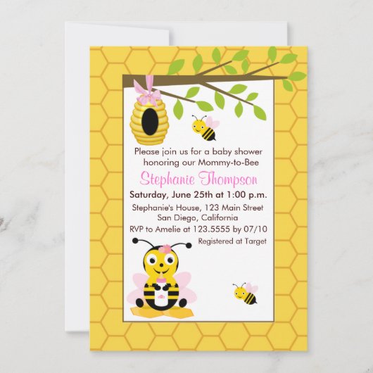 Niedlich Baby Bumblebee Girl Baby Shower Einladung (Vorderseite)