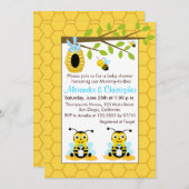 Niedlich Baby Bumblebee Twin Boy Baby Dusche Einladung (Vorne/Hinten)