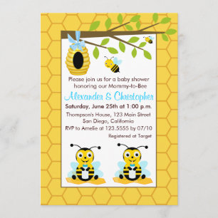 Niedlich Baby Bumblebee Twin Boy Baby Dusche Einladung