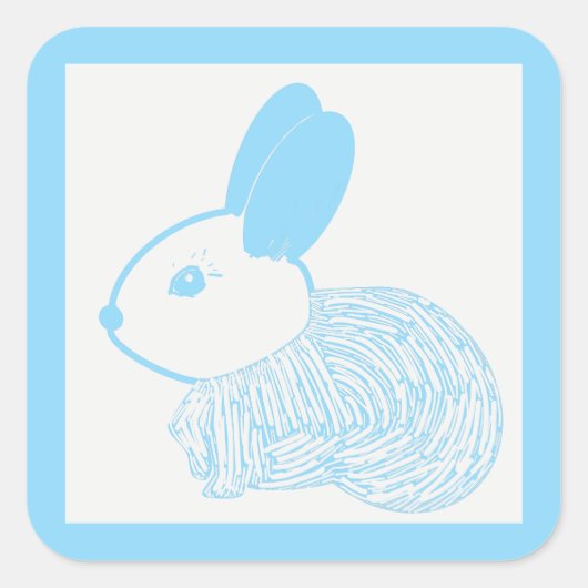 Niedlich Baby Bunny auf Blue Quadratischer Aufkleber (Vorderseite)