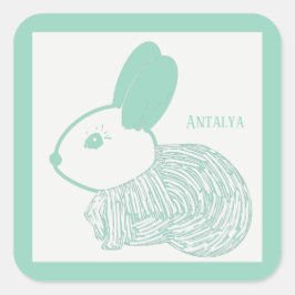 Niedlich Baby Bunny auf Pastel Green Antalya Quadratischer Aufkleber