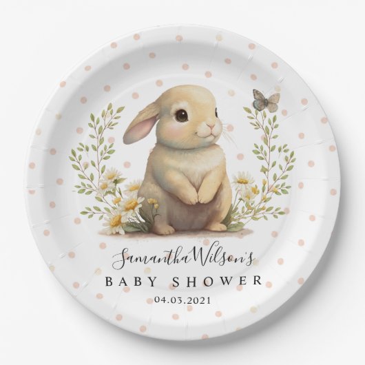 Niedlich Baby Bunny mit Butterfly Baby Dusche Pappteller (Vorderseite)