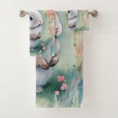Niedlich Baby Bunny Pastel Watercolor Frühlingsblu Badhandtuch Set (Insitu)