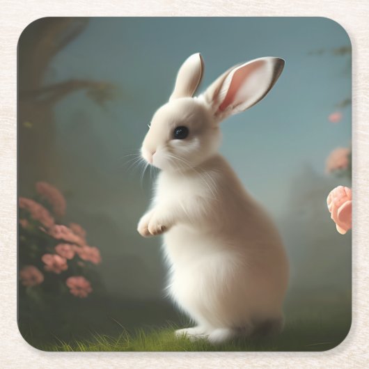 Niedlich Baby Bunny Portrait Rechteckiger Pappuntersetzer (Vorderseite)