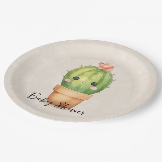 Niedlich Baby Cactus succulent Baby Shower Pappteller (Schrägansicht)