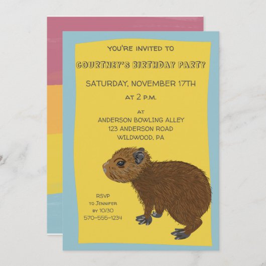 Niedlich Baby Capybara Illustration Party Einladung (Vorne/Hinten)