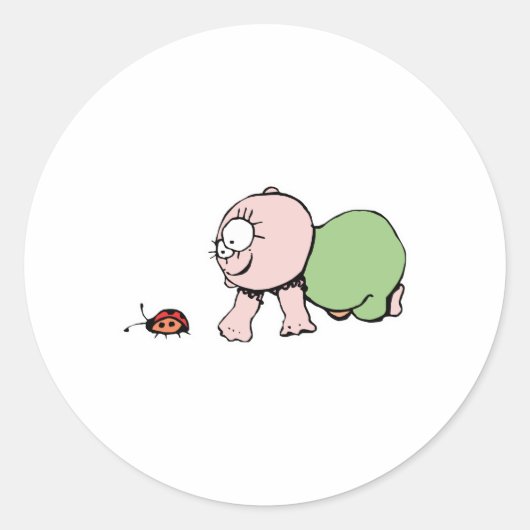 Niedlich Baby Chasing Ladybug Runder Aufkleber (Vorderseite)