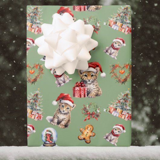 Niedlich Baby Cheetah Big Cat Weihnachts Safari Fa Geschenkpapier Set