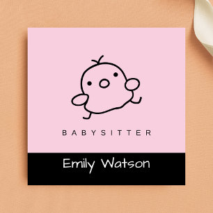 Niedlich Baby Chick Black and Pink IG Babysitter Quadratische Visitenkarte