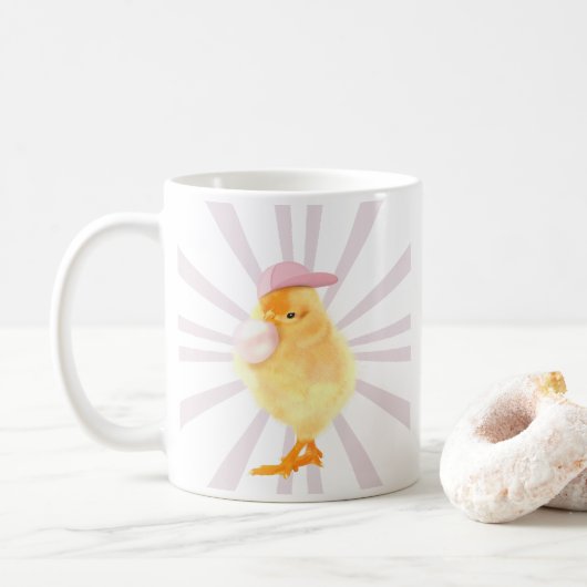 Niedlich Baby Chick Retro Vibes Kaffeetasse (Mit Donut)