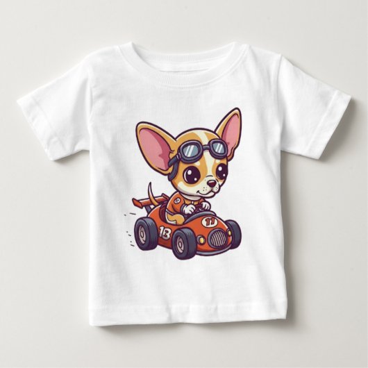 Niedlich Baby Chihuahua Race Car Driver Baby T-shirt (Vorderseite)