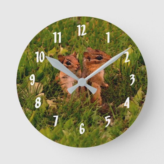 Niedlich Baby Chipmunks Animal Art Runde Wanduhr (Vorderseite)