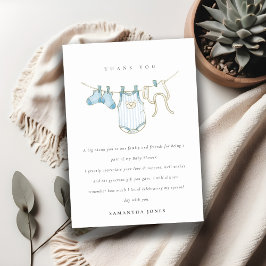 Niedlich Baby Clothesline Aqua Blue Boy Baby Dusch Dankeskarte