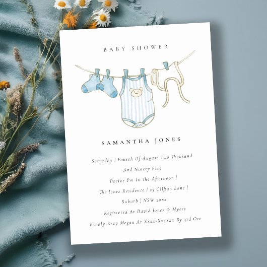 Niedlich Baby Clothesline Blue Boy Baby Dusche lad Dankeskarte