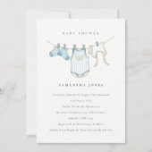 Niedlich Baby Clothesline Blue Boy Baby Dusche lad Dankeskarte (Vorderseite)