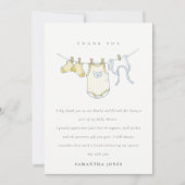 Niedlich Baby Clothesline Gelbe Kinderdusche Dankeskarte (Vorderseite)