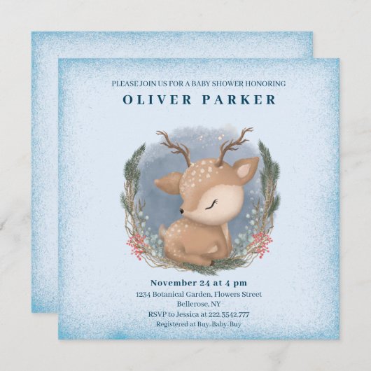 Niedlich Baby Deer Baby Dusche Einladung (Vorne/Hinten)