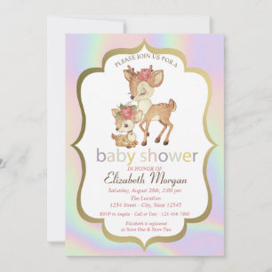 Niedlich Baby Deer Frame Holographic Baby Dusche Einladung