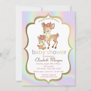 Niedlich Baby Deer Frame Holographic Baby Dusche Einladung