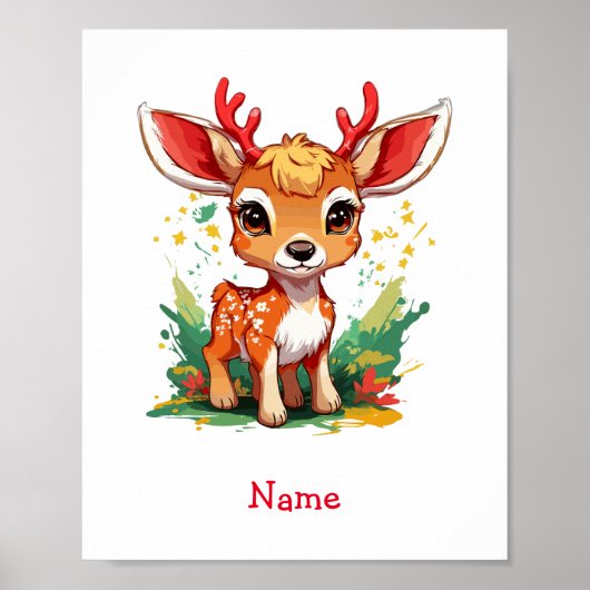 Niedlich Baby Deer Individuelle Name Poster (Vorne)