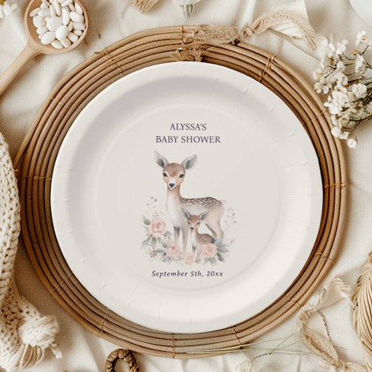 Niedlich Baby Deer Mother Baby Girl Dusche Pappteller