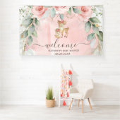 Niedlich Baby Deer Pink Roses Banner (Insitu)