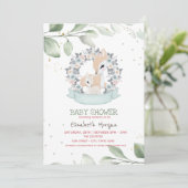 Niedlich Baby Deers Stars Blätter Babydusche Einladung (Stehend Vorderseite)