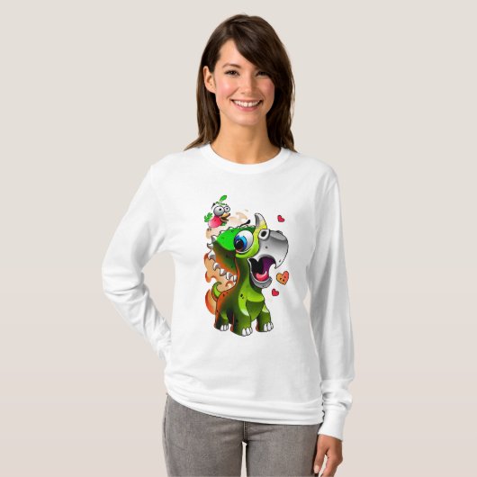 Niedlich Baby Dino & Bird Friends - Cartoon Dino L T-Shirt (Vorne ganz)