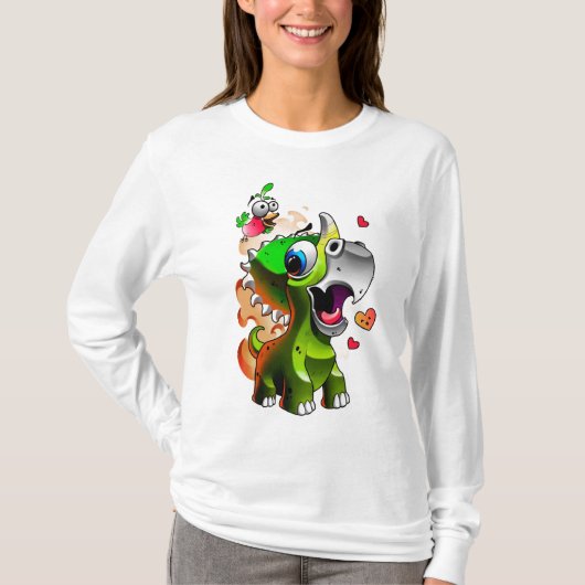 Niedlich Baby Dino & Bird Friends - Cartoon Dino L T-Shirt (Vorderseite)