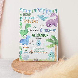 Niedlich Baby Dino Dinosaur Jungle Blue Geburtstag Einladung