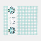 Niedlich Baby Dino Gingham Name Geburtsdatum Fleecedecke (Vorderseite (Horizontal))