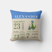 Niedlich Baby Dinosaur Blue Birth Stats Boy Kinder Kissen (Vorderseite)