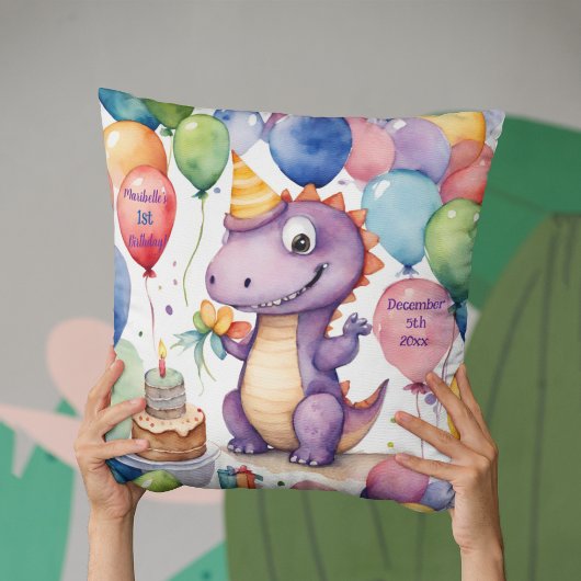 Niedlich Baby Dinosaur Girls Personalisiert Geburt Kissen