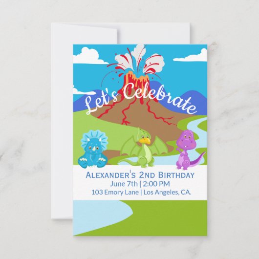 Niedlich Baby Dinosaurier / Einladung zum Geburtst (Vorderseite)